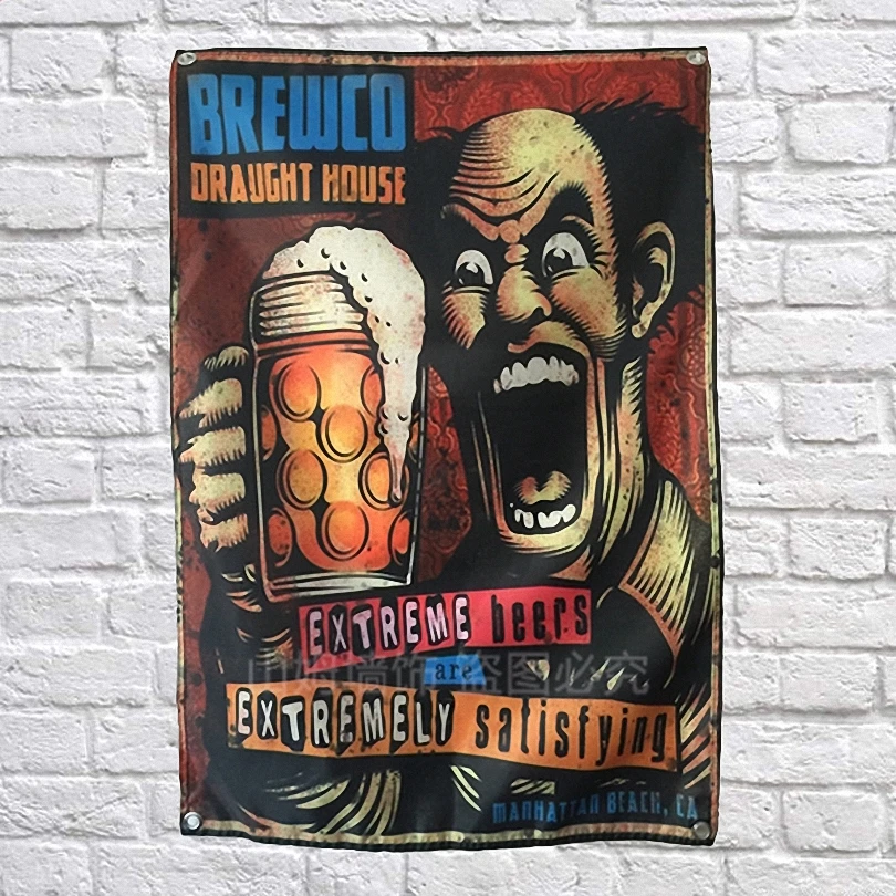 

BREWCD DRAUGHT HOUSE Beer Poster Banners Bar Cafe Hotel Theme Wall Decor Hanging Art Waterproof Cloth Polyester Fabric Flags