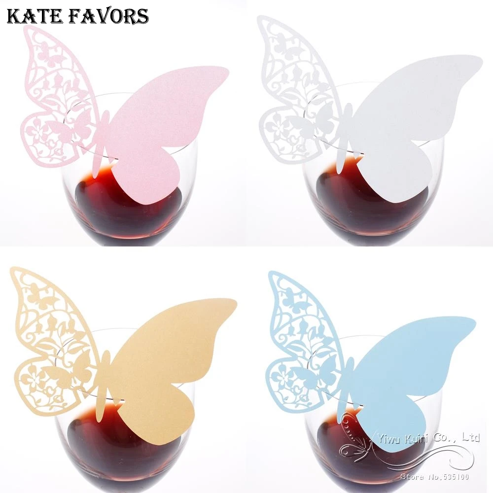 

50Pcs Butterfly Wedding Place Card Table Mark Wine Glass Butterfly Name Place Cards Wedding Party Favor Free Shipping