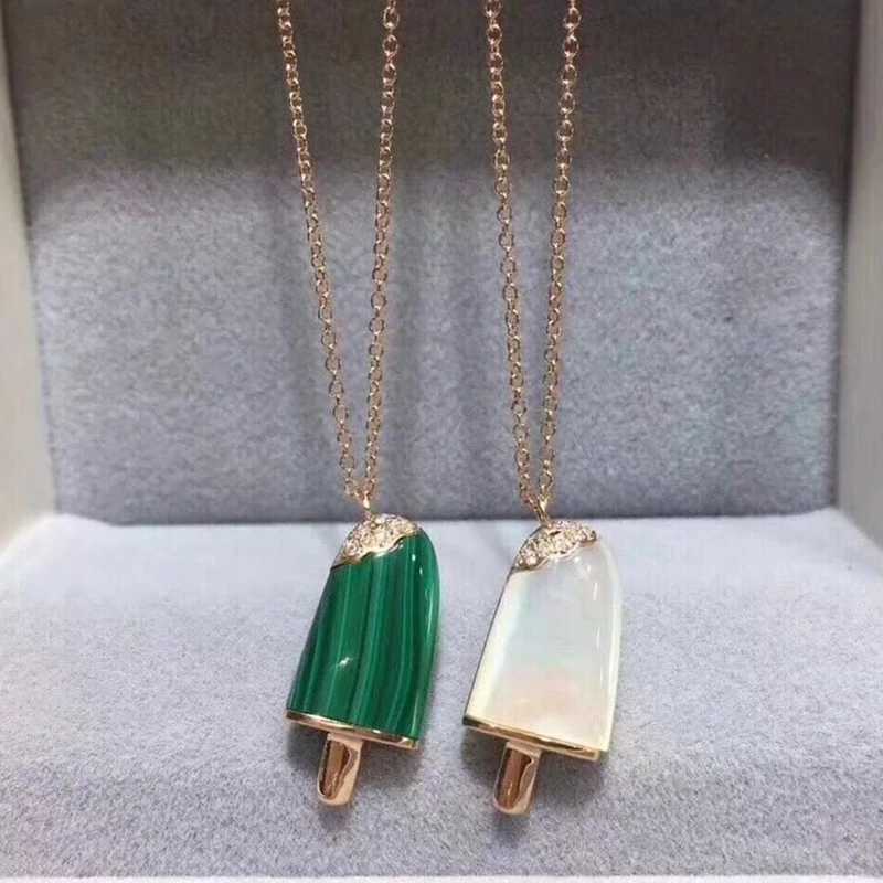

Brand Pure 925 Sterling Silver Jewelry For Women Natural Mother Shell Pearl Ice Cream Popsicle Necklace Cute Lollipop Jewelry