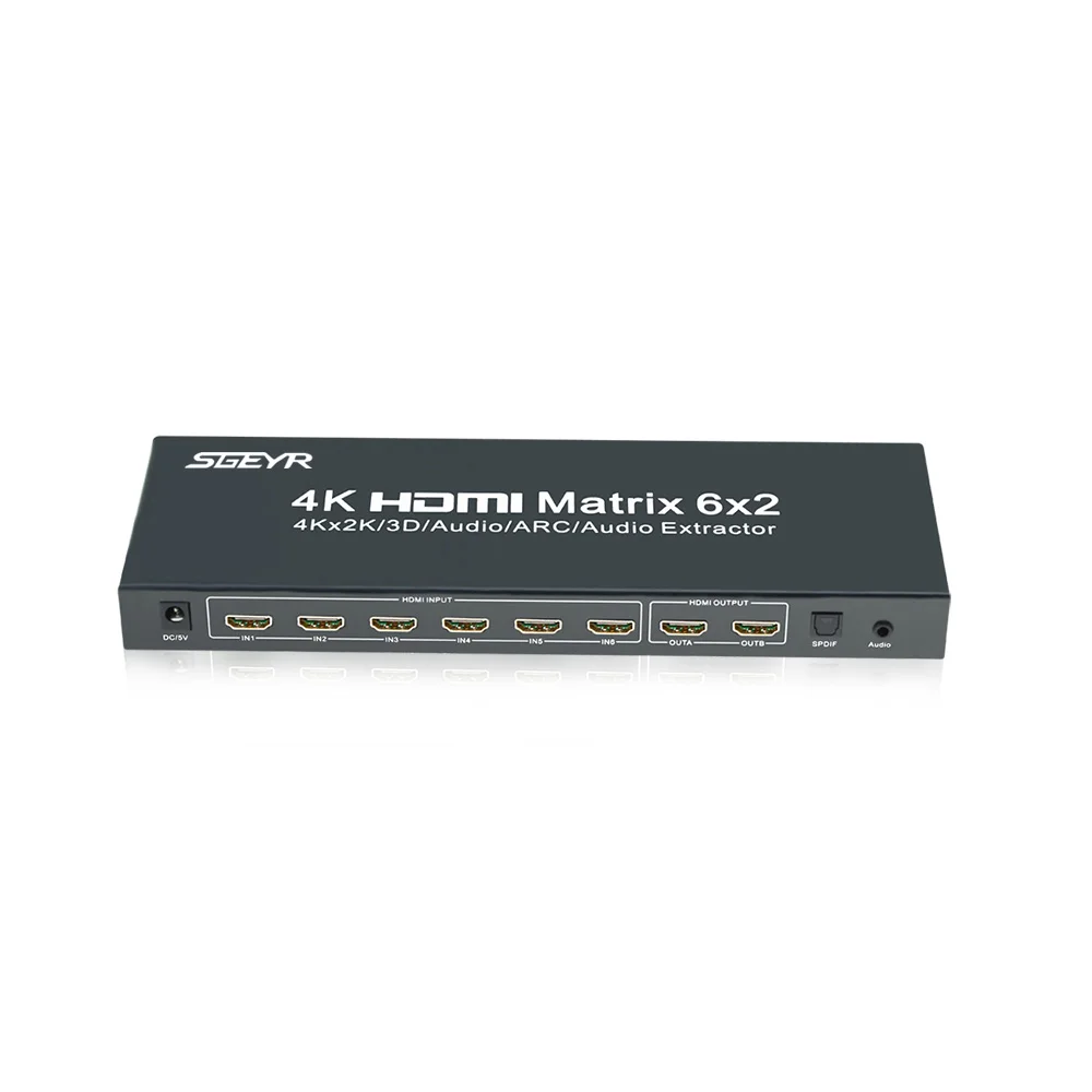 6x2 HDMI матричный коммутатор 4K x 2K 6 in 2 out HDMI Матричные мониторы сплиттер коммутатор с пультом дистанционного управления SPDIF+ 3,5 мм аудио экстрактор - Цвет: HDMI True Matrix