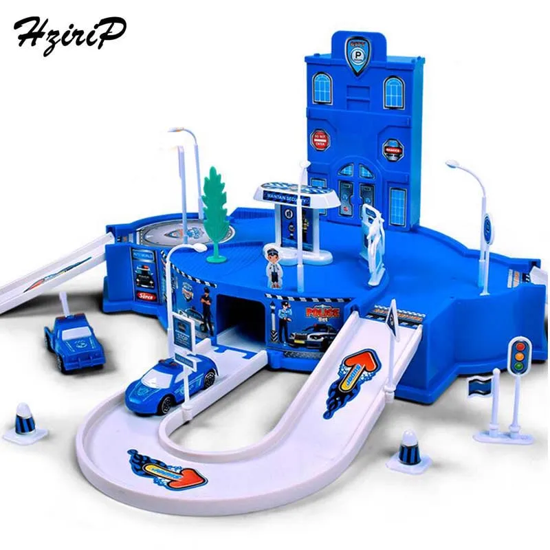 

HziriP New Children Assembled Puzzle Track Model Toys Policemen Rescue Center Assembly Vehicle Parking Lot For Kids Gifts