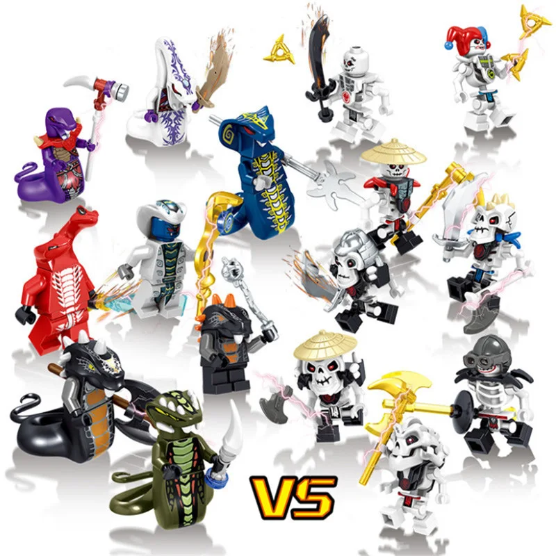 

16pcs legoINGly Ninjagoed Ninja Figure VS Skeleton Soldier With Weapon Sets Ninja Building Blocks Toys for Children