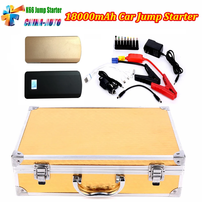 

Car Battery K66 High Capacity Car Jump Starter Black Battery Mini Power Bank 18000mah Emergency Kit Gold
