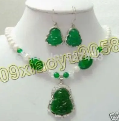 

Wholesale JWEW6555 Pearl &Green Jade BUDDHA AMULET Pendant Earring