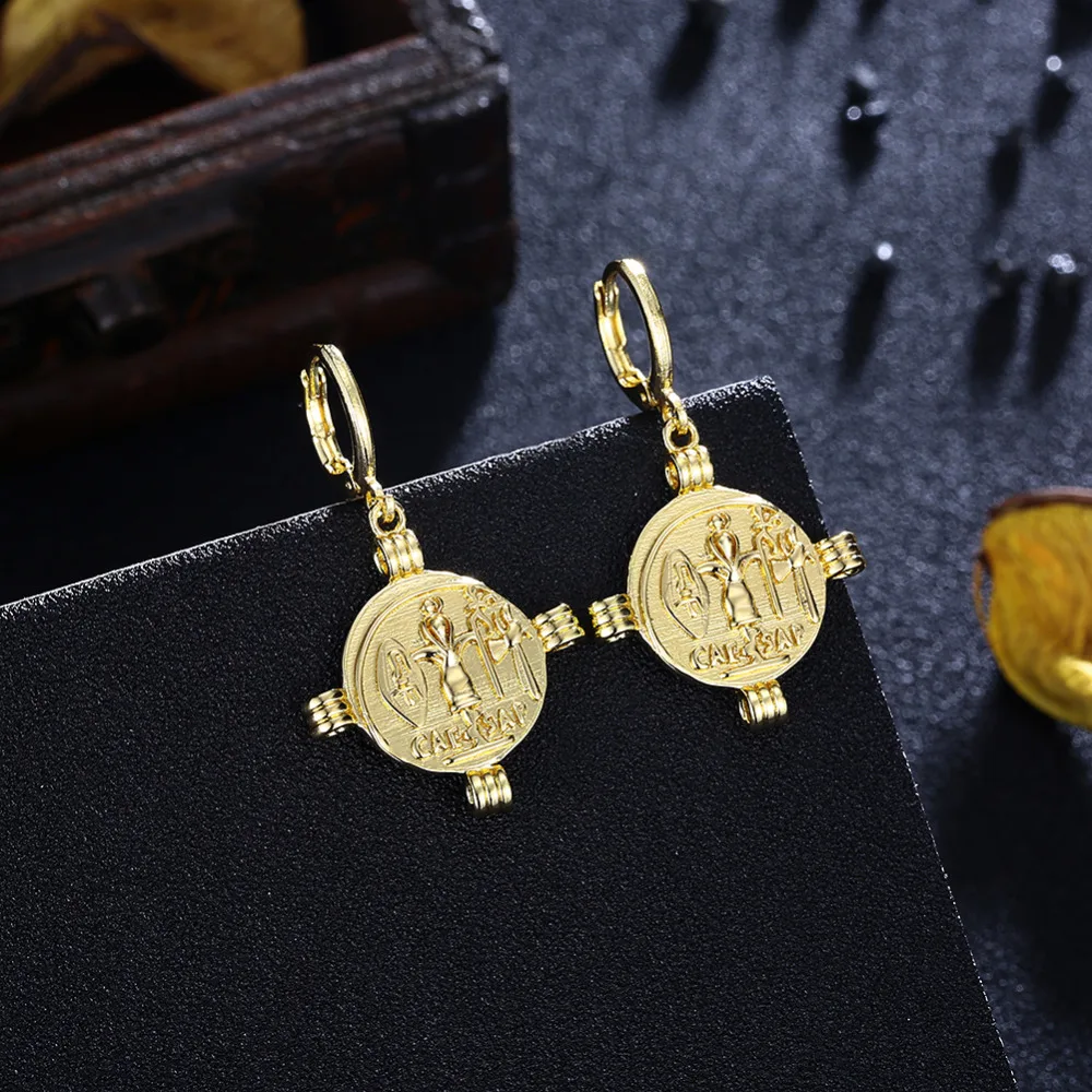 

LJ&OMR 1 Pair Women Retro Gold Drop Earrings for Women Round Cross Charms Dangle Earrings Fashion Pendants Mujer Brincos