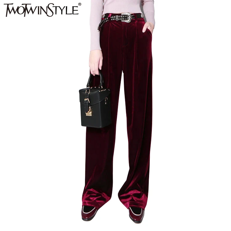 

[TWOTWINSTYLE] 2016 Fashion Velvet High Waist Wide Leg Pants Women Autumn Winter New Trousers Clothing