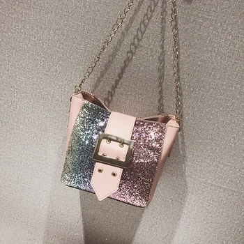 

DIQQID luxury shoulder bag women patent leather sequined chain bucket crossbody bags female small mini handbags bolsa feminina