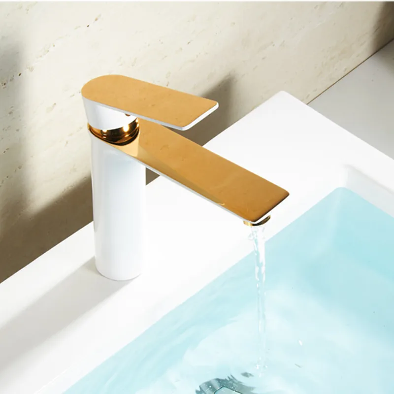 

Gold Plating Baking Paint Single Hole Faucet Bathroom Mixer Tap Basin Faucets Hot and Cold Water+2 pcs Hoses