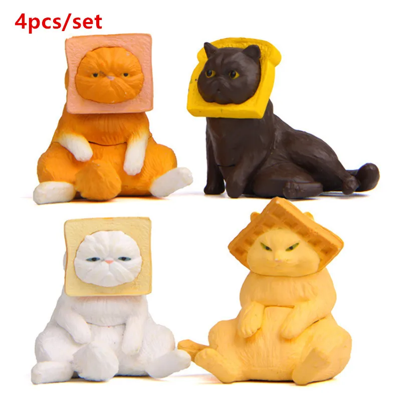 Goedkoop 4 stks set Leuke Japan Stijl Toast Kat Beeldjes DIY Micro Landschap Deaorations Tuinieren Landschap Ornamenten Pop Accessoires