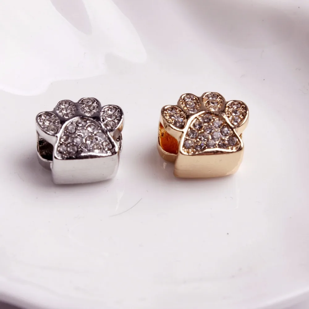 silver color 1pc rose gold dog paw bead charms Fits European Charm Bracelets A548