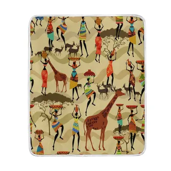 

Vintage African Women Giraffe Deer Blanket Soft Warm Cozy Bed Couch Lightweight Polyester Blanket Throw
