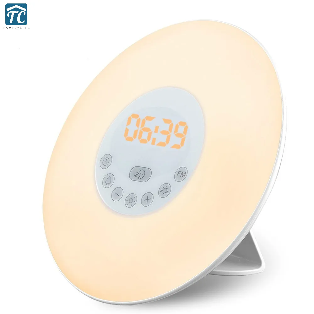 Smart LED Electronic Alarm Clock Colorful Wake Up Light 7 Colors Sounds