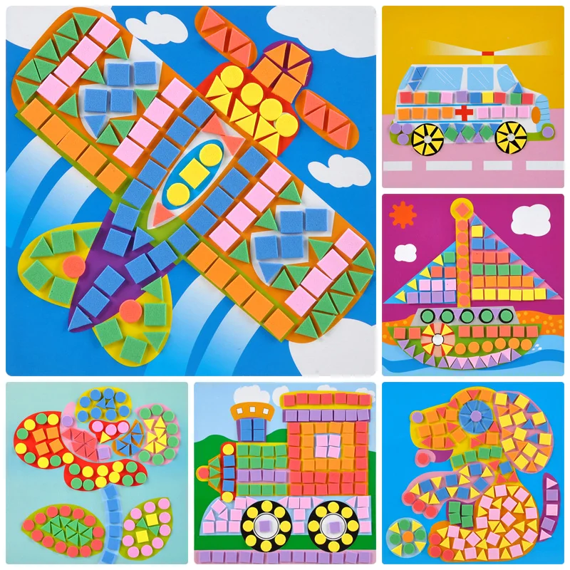 6 видов конструкций в наборе для детей eva, мозаичный стикер, Детские художественные поделки, DIY наклейки, 3D Развивающие головоломки, игрушки для детей