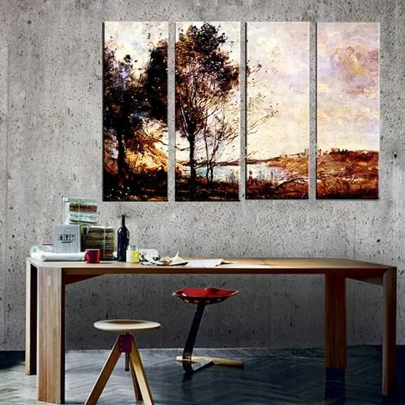 4 piece Art Set Aesthetic Landscape Handmade Hotel Dining Room Decor Wall Art Work Oil Painting