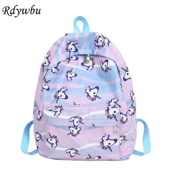 

Rdywbu Cute Unicorn Cartoon Printing Backpack Girls Casual Light Travel Bag New Teenage Schoolbag Bookbag Mochila Rucksack B181