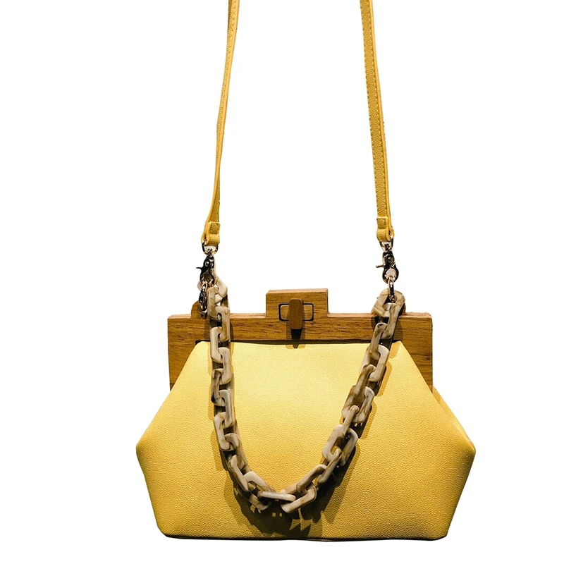 Women'S Box Bag Bucket Bag Wooden Clip Evening Bag Ins Acrylic Chain Luxury Handbag Banquet Party Purse Shoulder Bag - Цвет: Yellow