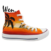 Wen Original Design Custom Hand Painted Shoes Hawaii Sunset Coconut Palm Men Women’s High Top Canvas Sneakers Gifts