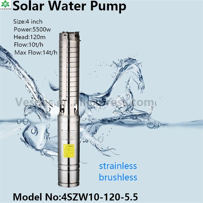 

4Inch 5500W AC380V DC530V with Permanent Magnet Synchronous Motor Flow 10T/H Head 120M for Farm Deep Well Solar Water Pump