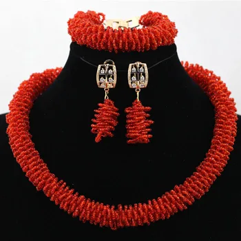 

2017 Unique Red Seed Beads African Chunky Jewelry Set Lovers' Gift Engagement Celebration Costume Jewelry Set Free Ship HX794