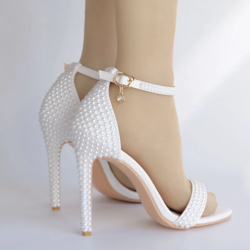 New Pearl White Sweet Fashion Women's Wedding Sandals Thin High Heel Lady Shoes Women Bridal Dress Shoes XY-B0293