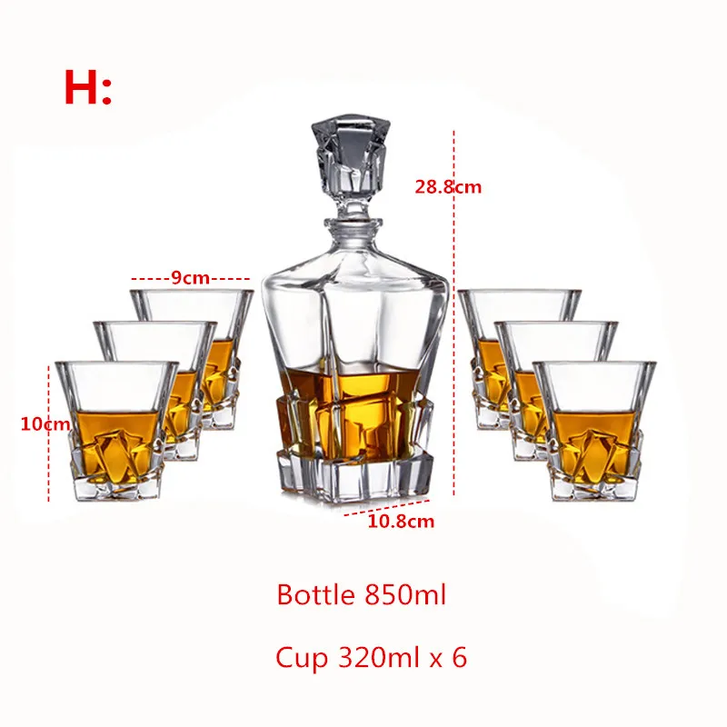 Креативный хрустальный стеклянный графин для виски и вина с 4-6 чашками кувшин для воды посуда для напитков Бессвинцовая барная посуда Бутылка водка набор для барменов