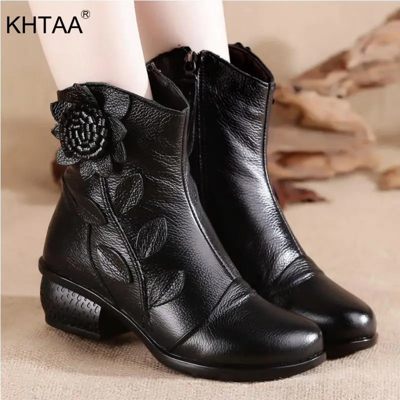 

2018 New Women Warm Ankle Boot Winter Snow Boots Flower Ladies Vintage Shoe Female Zipper Comfortable Soft Platform Mother Plus