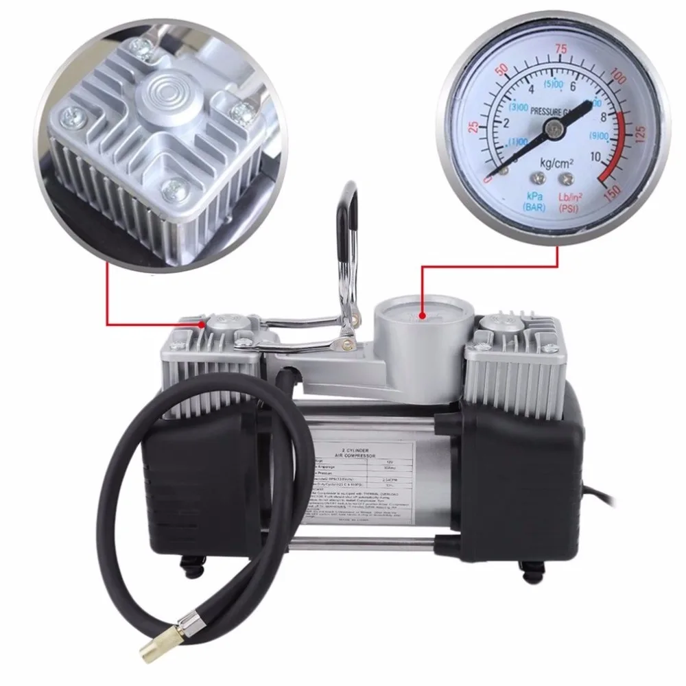 

12v Air Compressor 150PSI High Power Double Cylinder Inflator Vehicles Tyre Inflation Pump Universal for Car Trucks Bicycle New