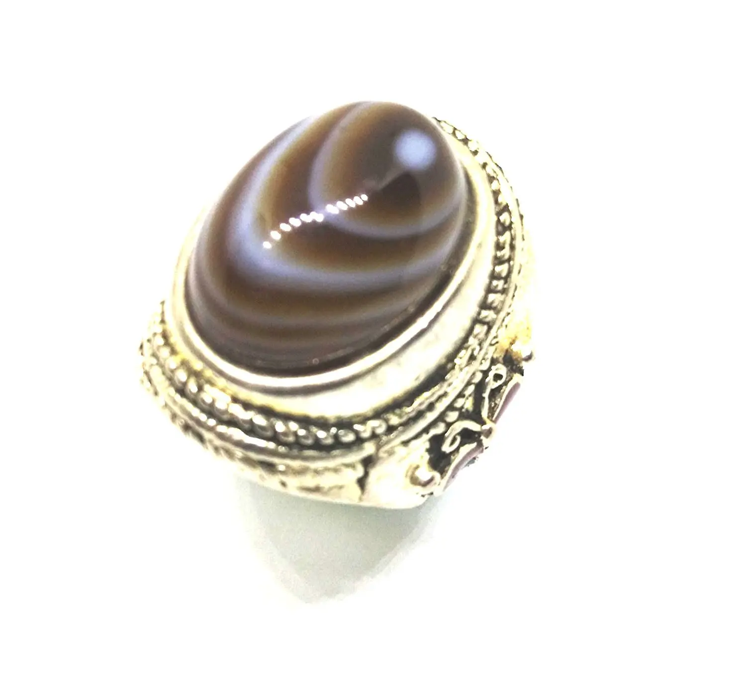 Vintage Sterling Silver Evil Eye Agate Gemstone Adjust Ring Natural