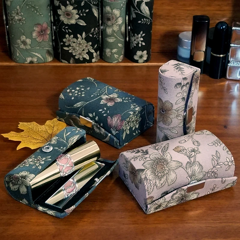 

Portable Lipstick Box Bag Environmental Protection Leather Portable Lipstick Box with Mirror Cosmetic Bag Makeup Case