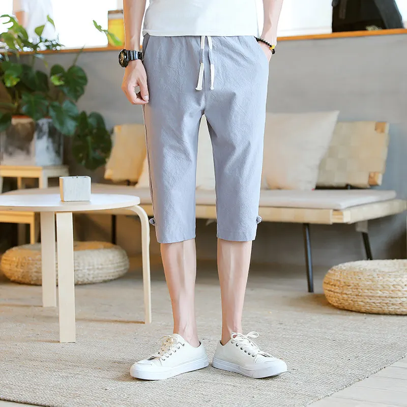 NEW 2021 Spring summer indoor Casual Linen loose students youth City men\'s easing leisure men seven breeches thin trousers 5XL aladdin trousers