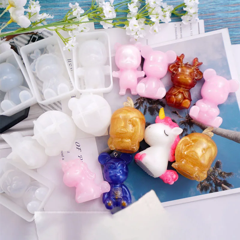 

Transparent Unicorn Silicone Epoxy Resin Molds Geometry Bear Rabbit Mould Animal Aromatherapy Candle Making Form Decoration Tool