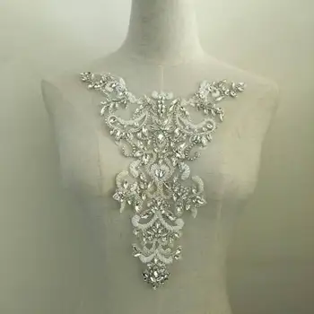

Rhinestone bodice applique, heavy bead neckline applique, crystal applique, crystal bodice applique for wedding dressB5#