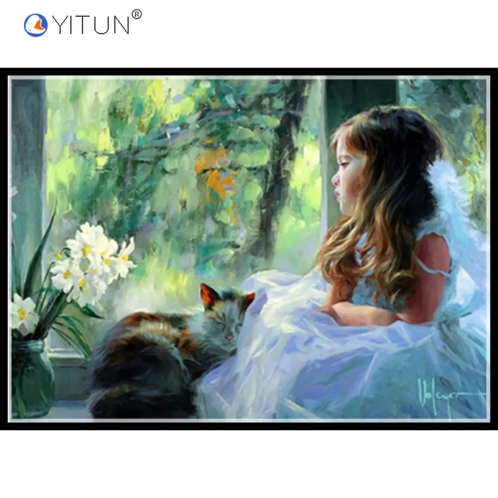

YITUN Little Girl 5D Diamond Scenic Diy Resins Diamond Painting Diamond Floral Embroidery Needlework Decor Dinner Room