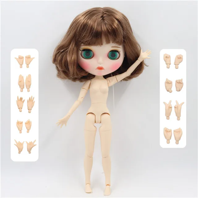 Ледяная фабрика blyth кукла 1/6 bjd игрушка белая кожа сустава тела короткие каштановые волосы матовое лицо с бровью пользовательская кукла 30 см - Цвет: doll with hand AB