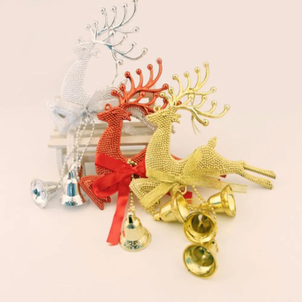 1 шт., золотые, серебристые, красные олени, рождественская елка, Висячие безделушки, вечерние украшения, Рождественский Декор, олень с колокольчиками, праздничные вечерние безделушки