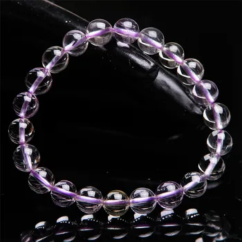 

8.5mm Genuine Purple Natural Kunzite Quartz Bracelets For Women Lady Stretch Transparent Crystal Round Bead Bracelet
