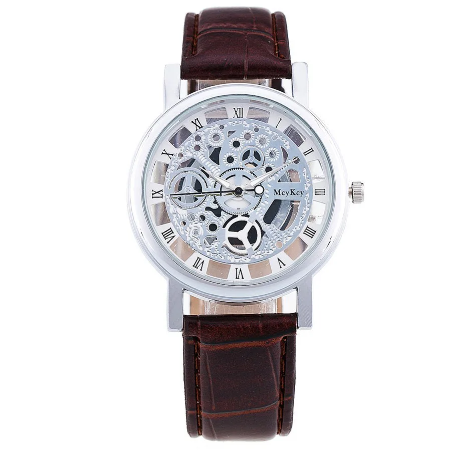 Hollow Imitation Mechanical Watches Men Business Leather Quartz Watch Male Fashion Casual Sport Wrist Watch Relogio Msuculino 