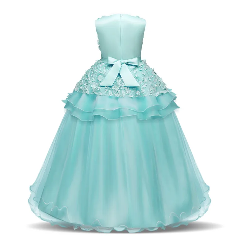 Торжественное детское платье с цветочным узором для девочек на день рождения, банкет Детские платья для девочек на свадьбу, длинное кружевное платье для девочек-подростков, для первого причастия