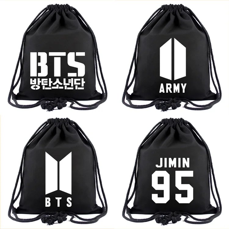 

BTS Canvas Drawstring Bags For Women Backpacks SUGA V J-HOPE JIMIN RAP MONSTER JUNG KOOK JIN School Bags For Teenage Boys Girls