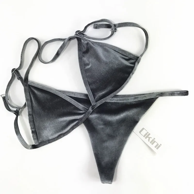 bikini shorts set Velvet Bikini Set 2020 Women Swimsuit Monokini Bodysuit Swimming Suit Bathing Suits Swim Halter Thong Beach Swimwear Cikini bikini set sale