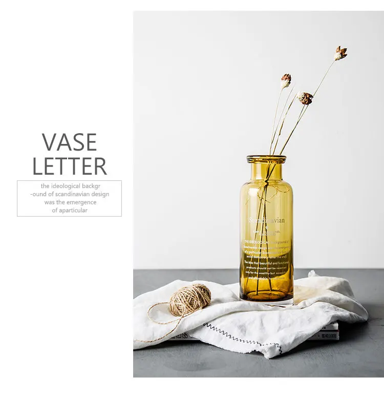Ретро-художественная Скандинавская стильная новая пепельная желто-коричневая стеклянная ваза с буквенным принтом ваза для цветов украшение дома магазина 1 шт./лот