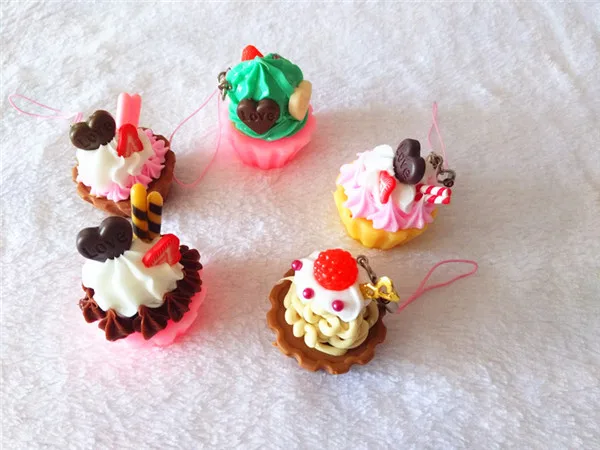 Fake Artificial food pvc cupcakes toys keychains phone pendants 5pcs - 3
