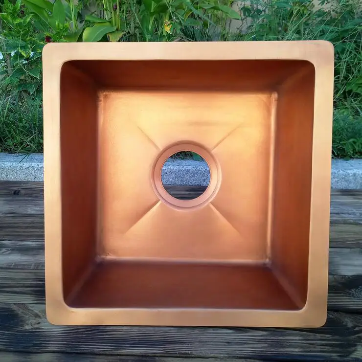 40x40x18cm Copper Single Bowl Drop-In Kitchen Sink Bar Sink