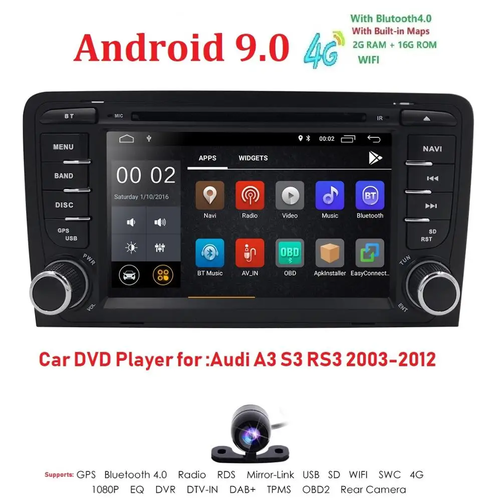Flash Deal Android 9.0 4G Autoaudio Fit Audi A3 S3 RS3 2003-2012 In Car Stereo Head Unit CD DVD Player GPS Sat Navi Bluetooth Radio DAB+DVR 1