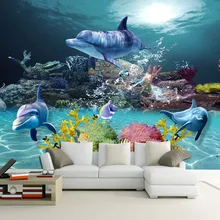 3D стереоскопический Дельфин морские животные обои детская спальня диван стены Большая фреска индивидуальные обои на стены 3D