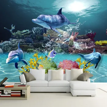 

3D Stereoscopic Dolphin Marine Animals Wallpaper Children's Bedroom Sofa Wall Large Mural Customized Wall Paper On The Walls 3D
