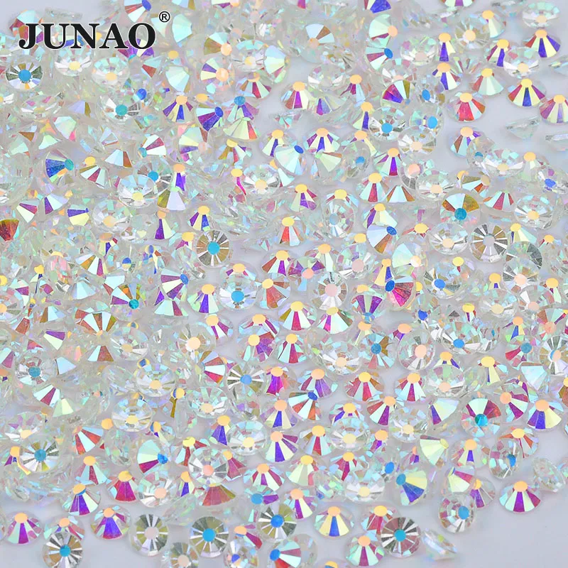 

JUNAO SS6 8 10 12 16 20 30 Glitter Transparent AB Glass Rhinestone Nail Crystal Stone Nail Decoration Non Hotfix Strass Diamond