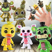 De cinco noches en Freddy figuras de acción de juguete bebé FNAF Foxy Freddy Chica dedo de la mano de marionetas de mano modelo muñecas juguetes para niños 9,5 CM