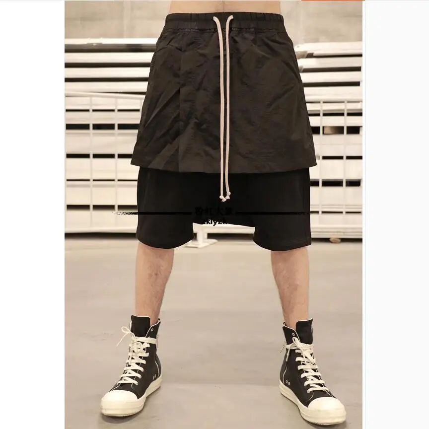 New 2024 Summer Fashion Casual Shorts Skirts Men Tide Fake Two Pieces Black Harem Shorts Loose Plus Size Singer Costumes Hombre