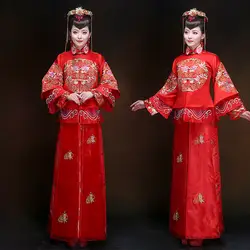 Китайский Для женщин Стиль Qipao Oriental шоу на сцене Костюмы цветок вышивка атласный китайский женский халат изысканный брак платье костюм S-3XL